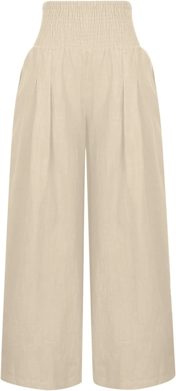 TARIENDY Palazzo Pants for Women Dressy Ladies high Waist Beach Outfits Wide Leg Casual Pants Lightweight Elastic Trousers