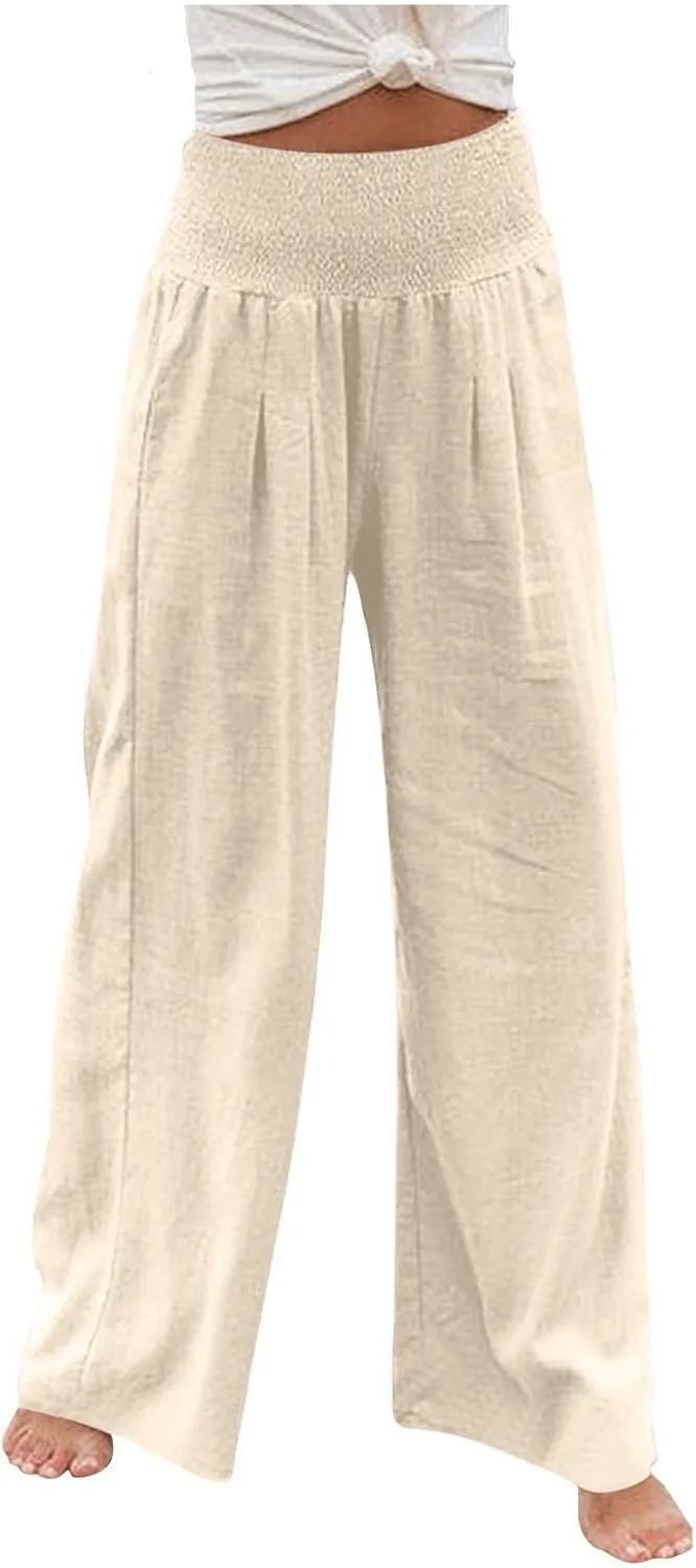 TARIENDY Palazzo Pants for Women Dressy Ladies high Waist Beach Outfits Wide Leg Casual Pants Lightweight Elastic Trousers