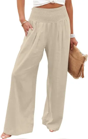 TARIENDY Palazzo Pants for Women Dressy Ladies high Waist Beach Outfits Wide Leg Casual Pants Lightweight Elastic Trousers