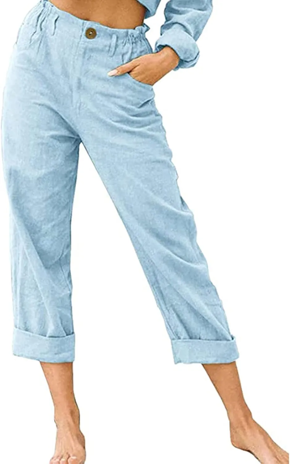 TARIENDY Womens Capri Pants Casual Summer Drawstring Elastic Waist Pant Comfy Lounge Beach Cropped Trousers with Pockets