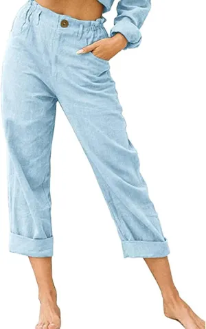 TARIENDY Womens Capri Pants Casual Summer Drawstring Elastic Waist Pant Comfy Lounge Beach Cropped Trousers with Pockets