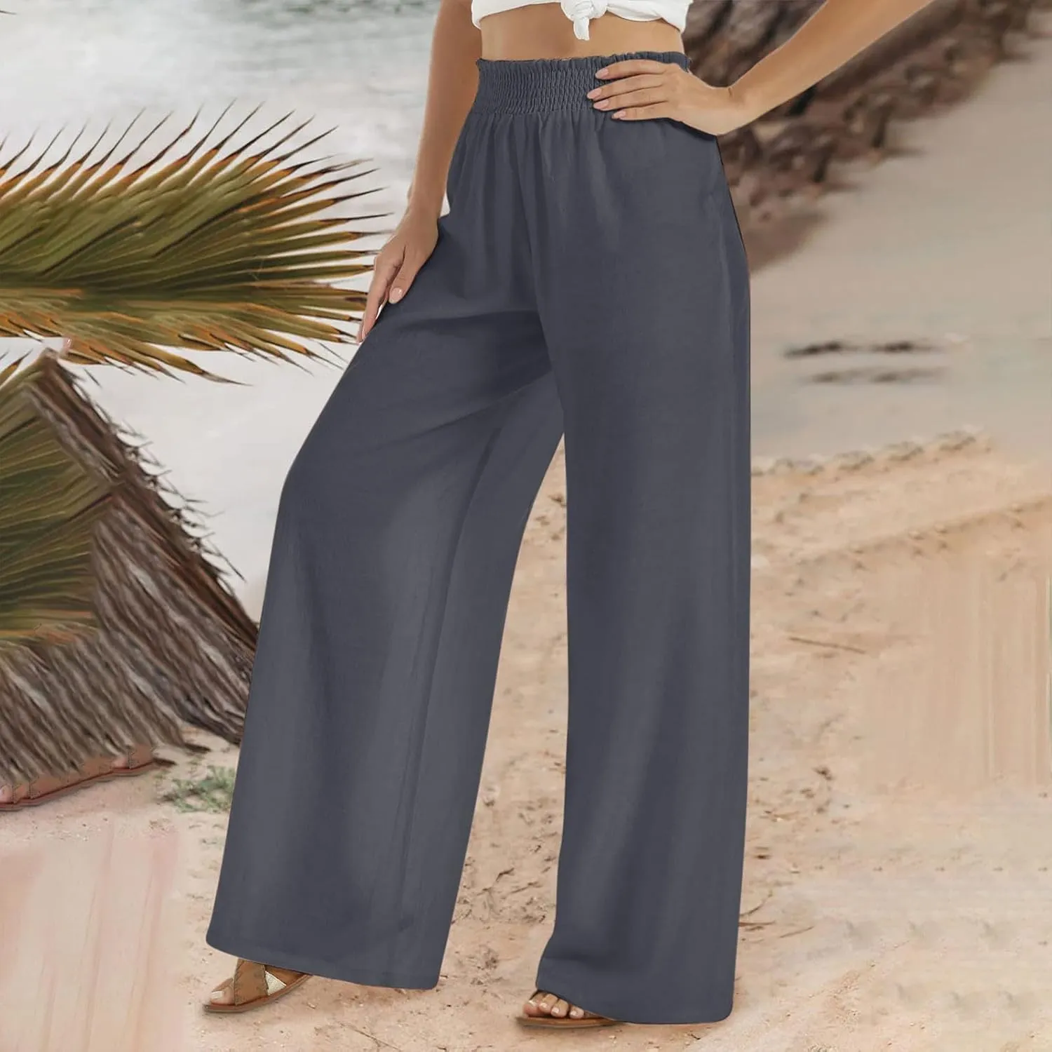 TARIENDY Womens Palazzo Pants Summer Casual Boho Wide Leg High Waisted Trousers Lounge Beach Outfits with Pockets 2025