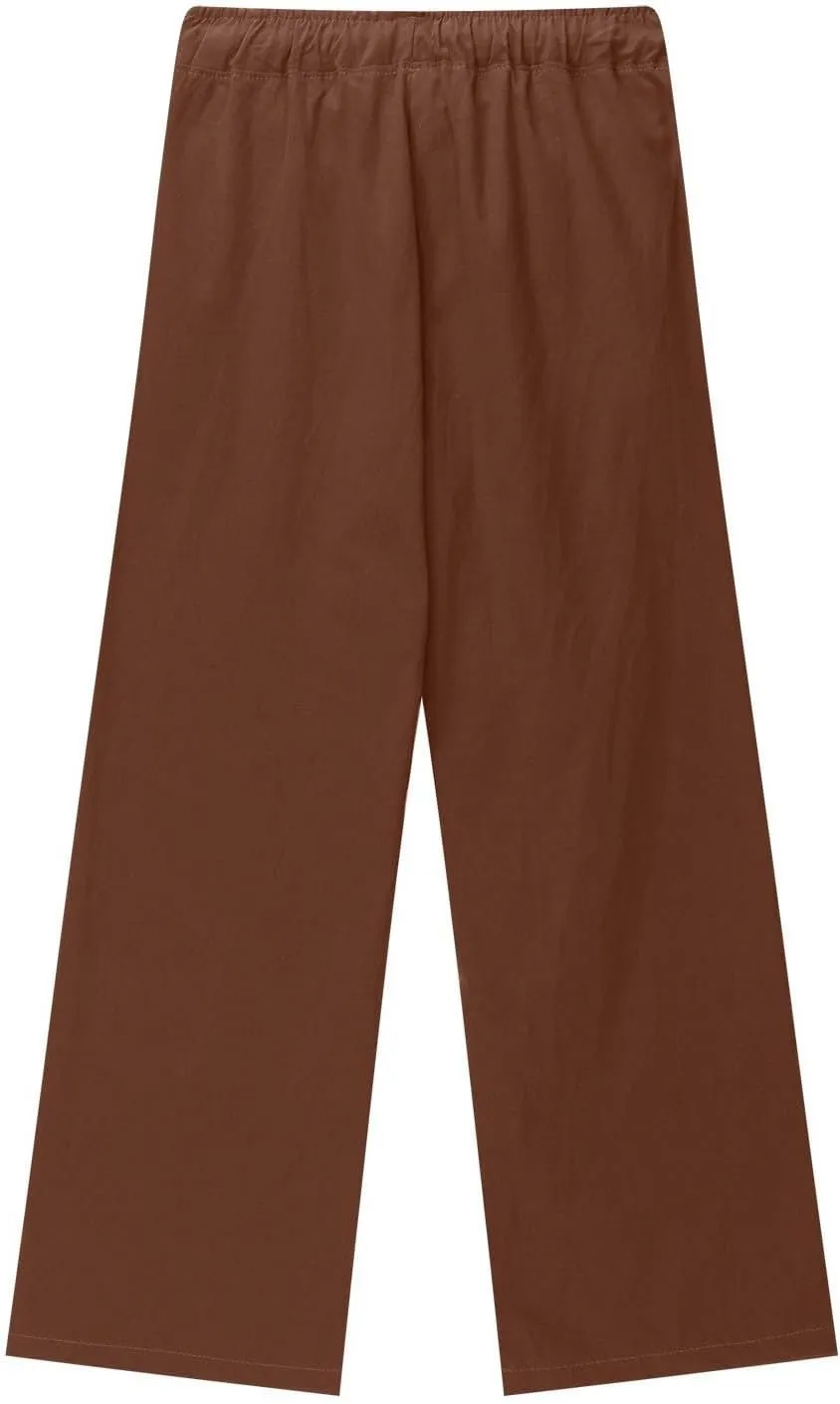 Teen Girls Casual Cotton Linen Pants Lightweight Summer Wide Leg Pant Loose Elastic Waist Plus Size Lounge Long Trousers