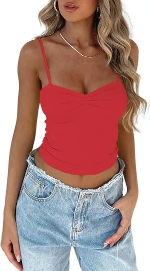 TFSDOD Women's Sleeveless Tank Top Sexy Sweetheart Neck Going Out Crop Top Cute Y2K Pleated Strappy Vest Cami Shirt