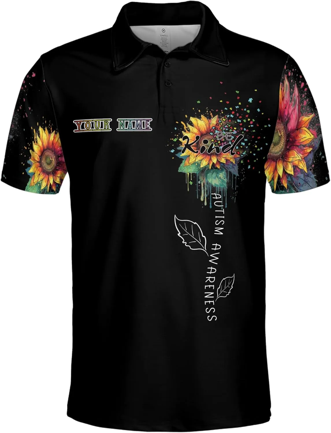 ThuhaTree Store Personalized Name Autism Awareness Hearts Colorful Men & Women Polo Shirt S-5XL, Polo Autism Shirt