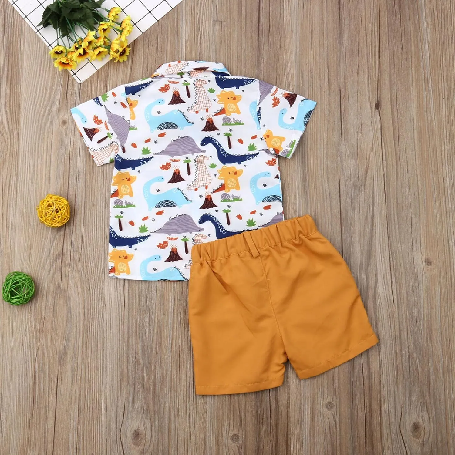 Toddler Boys Dress Clothes Kids Animal Print Button Down Shirt Solid Color Shorts Boys Summer Gentleman Suit Outfit