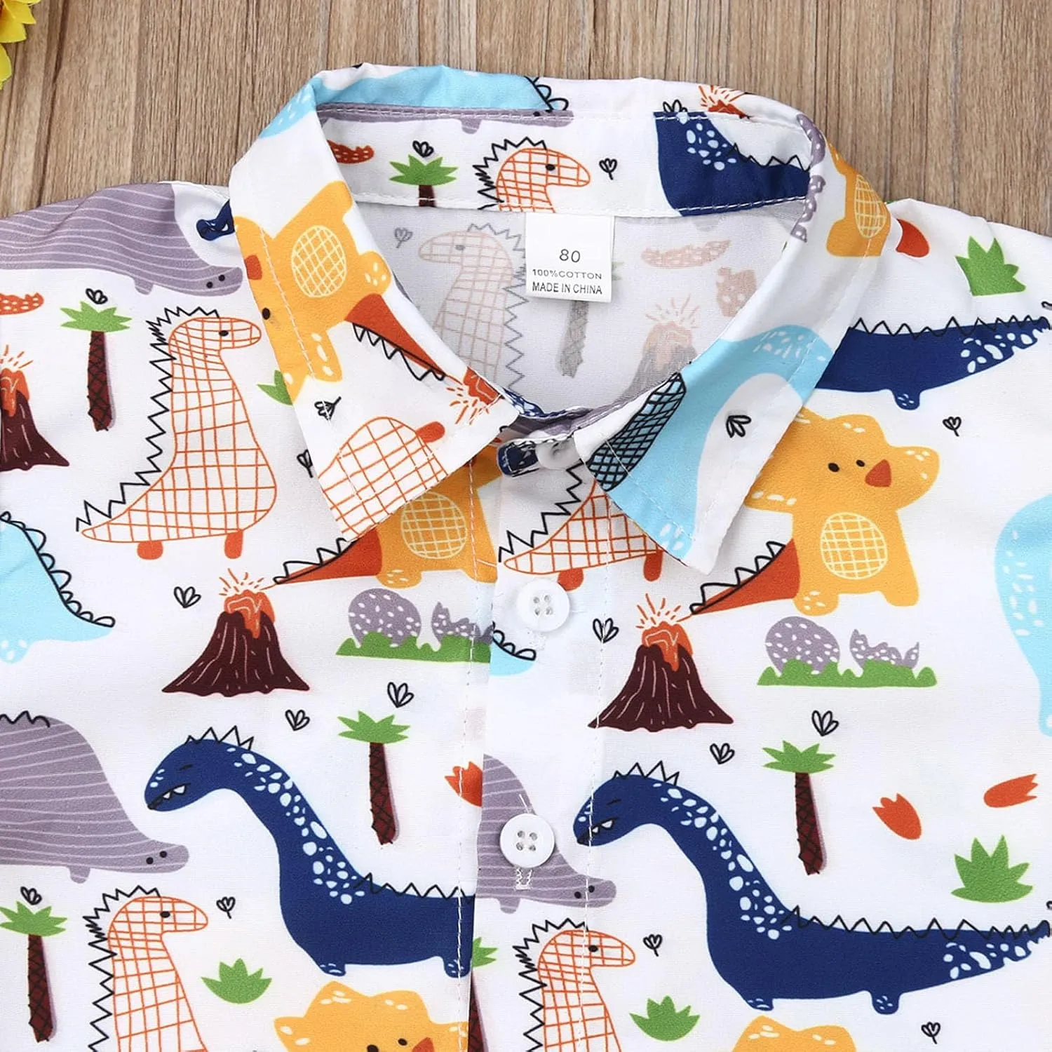 Toddler Boys Dress Clothes Kids Animal Print Button Down Shirt Solid Color Shorts Boys Summer Gentleman Suit Outfit