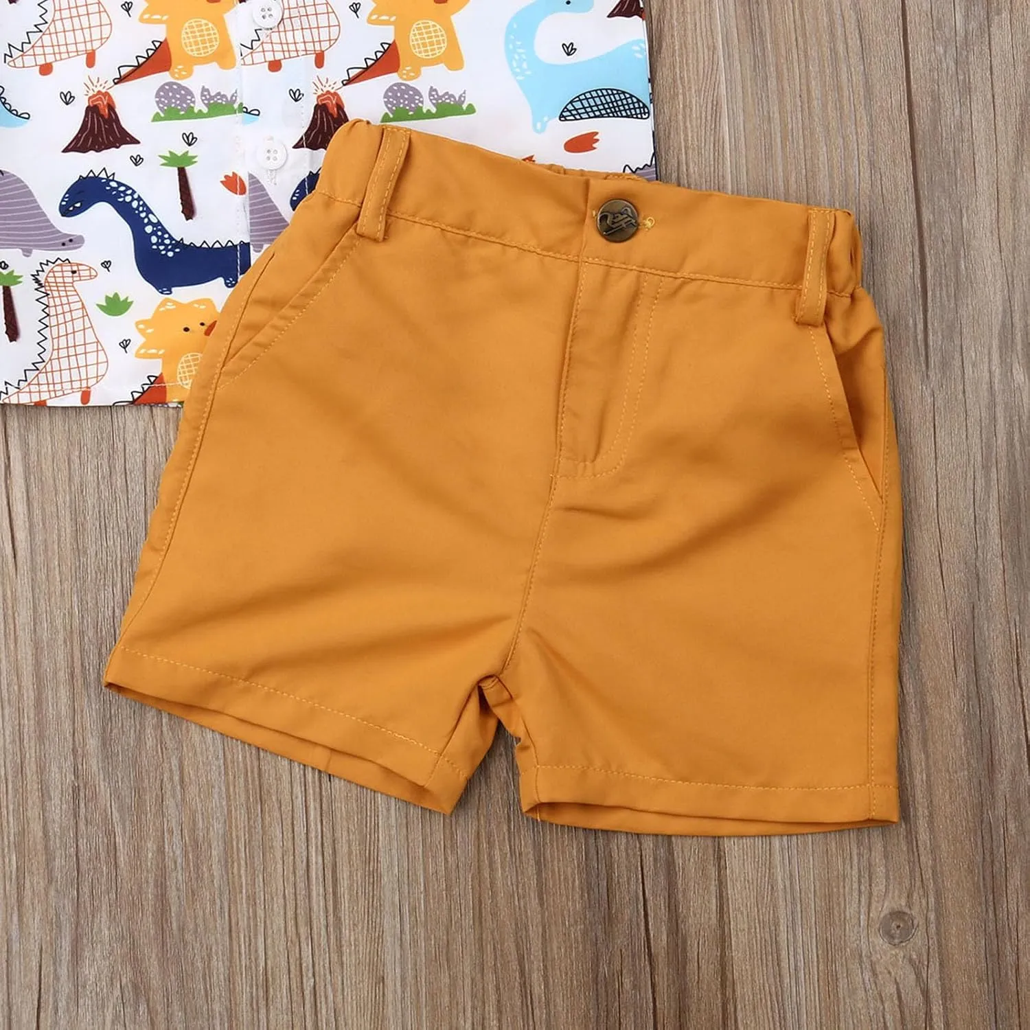 Toddler Boys Dress Clothes Kids Animal Print Button Down Shirt Solid Color Shorts Boys Summer Gentleman Suit Outfit