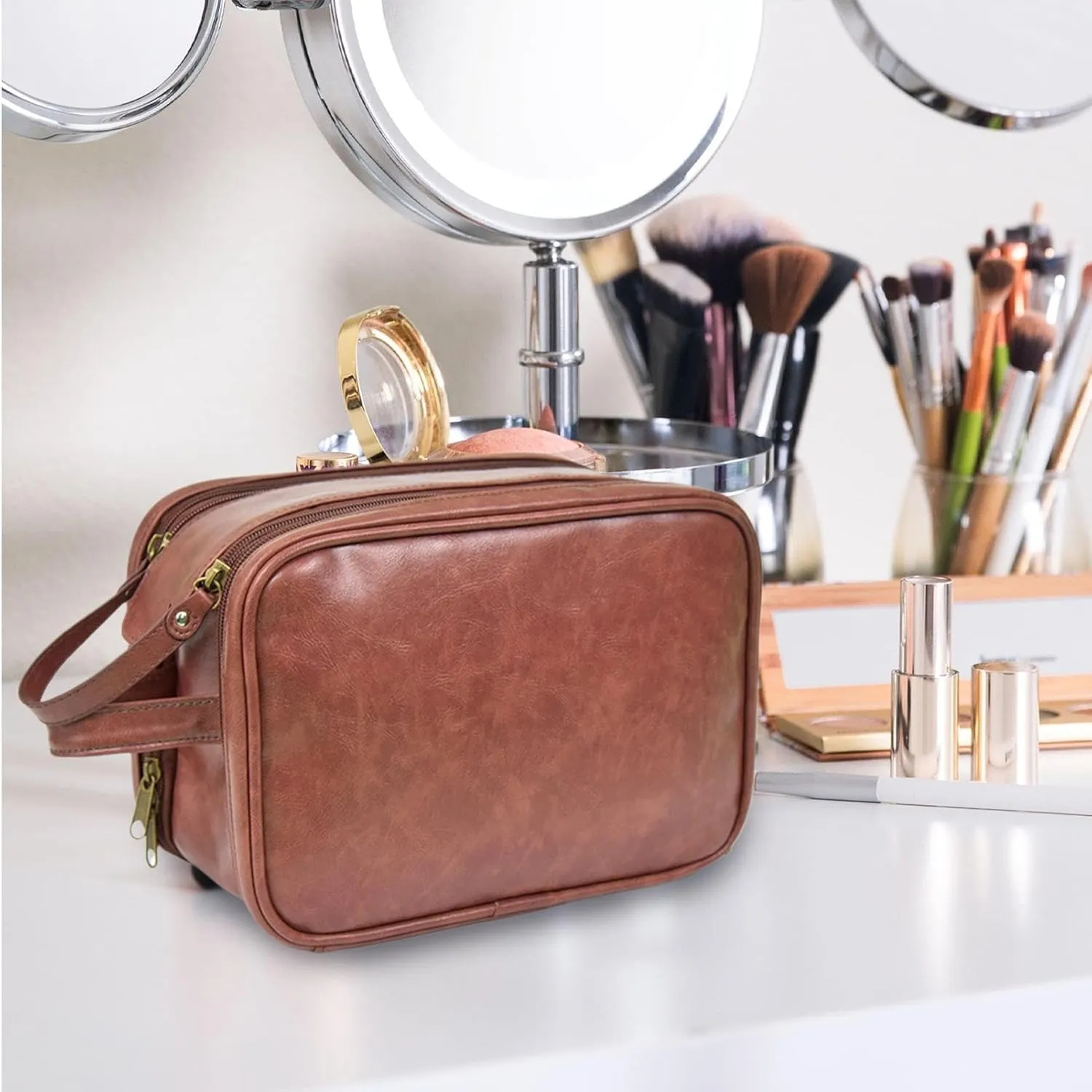 Toiletry Bag, Travel PU Shaving Case, 9.45x6.69x5.51 Inches Large Capacity Cosmetic Organizer, Bathroom Travel Bag, Perfect for Household Equipment and Traveling