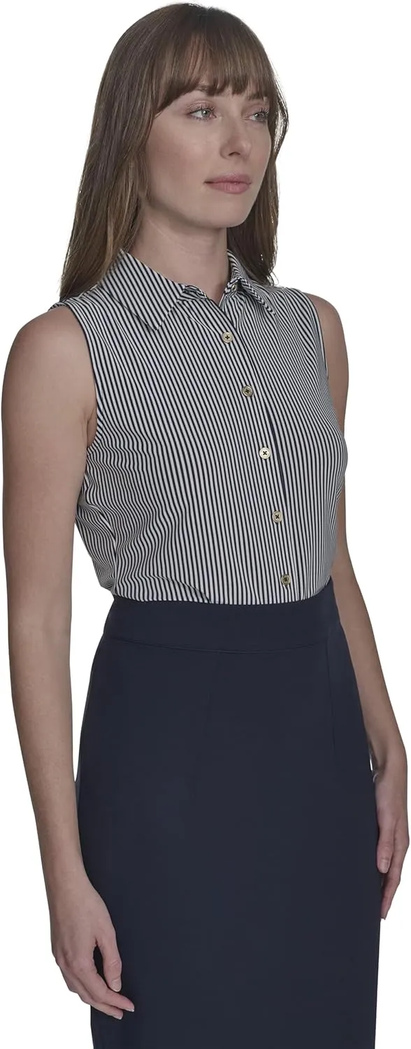 Tommy Hilfiger Women's Classic Collared Button Front Sleeveless-Knit Top