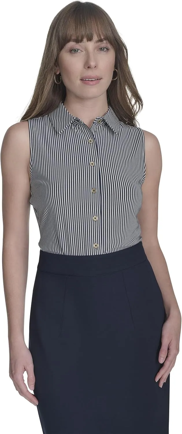 Tommy Hilfiger Women's Classic Collared Button Front Sleeveless-Knit Top