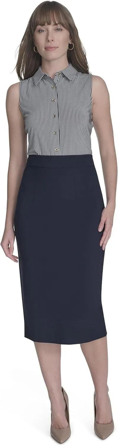Tommy Hilfiger Women's Classic Collared Button Front Sleeveless-Knit Top