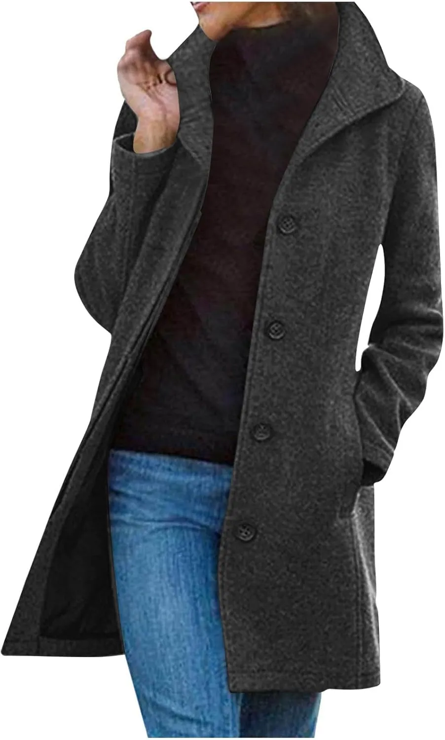 Trench Coat for Women 2024 Casual Lapel Single Breasted Pea Coat Trendy Winter Warm Wool Coats Mid-Long Overcoat