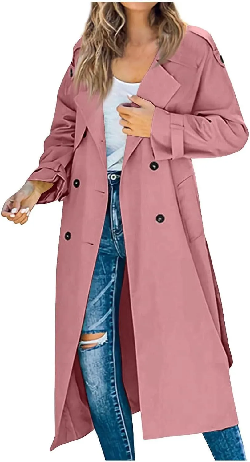 Trench Coat For Women 2024 Winter Trendy Pea Coats Double Breasted Fall Fashion Lapel Collar Outerwear Long Jacket