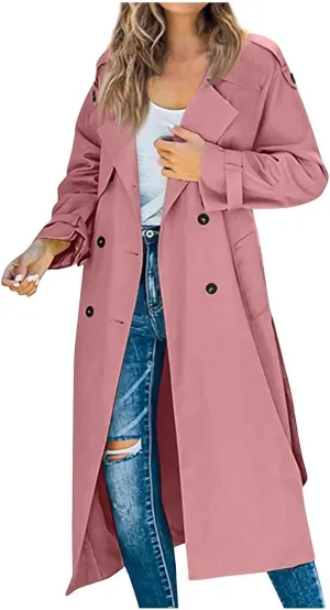 Trench Coat For Women 2024 Winter Trendy Pea Coats Double Breasted Fall Fashion Lapel Collar Outerwear Long Jacket