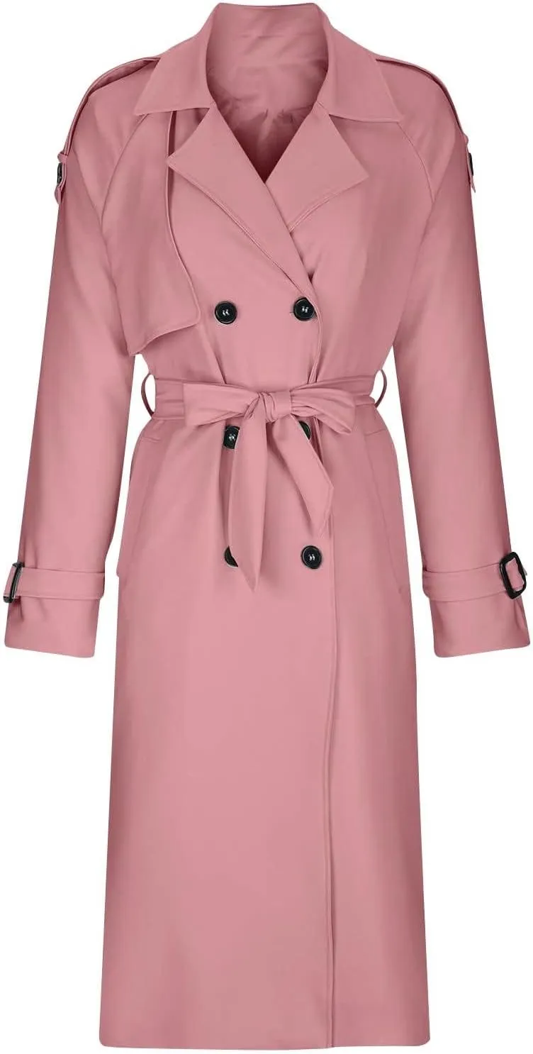 Trench Coat For Women 2024 Winter Trendy Pea Coats Double Breasted Fall Fashion Lapel Collar Outerwear Long Jacket