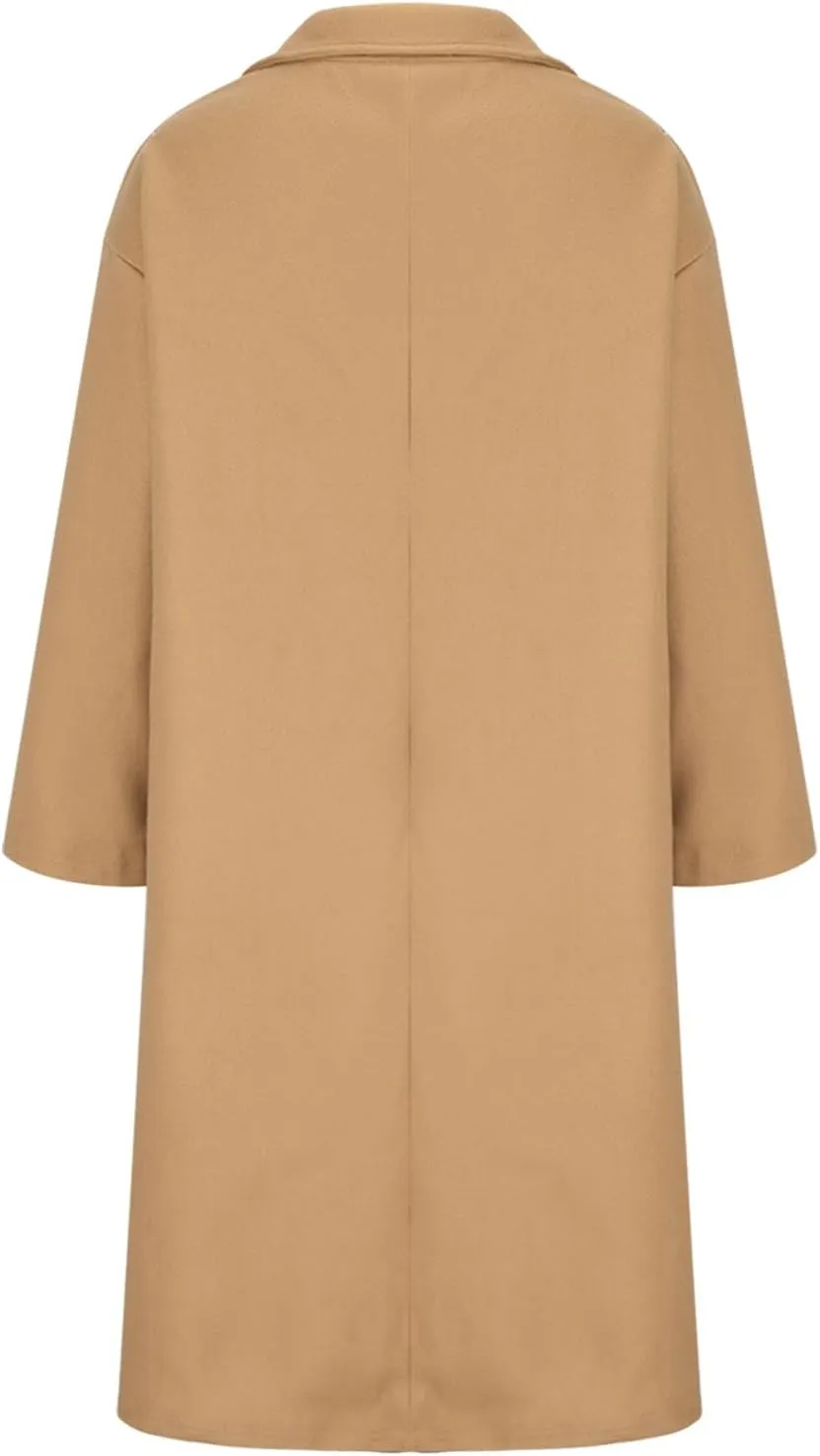 Trench Coat for Women Wool Blend Lapel Collar Double-Breasted Pea Coats Work Office Mid Long Winter Coats Overcoat