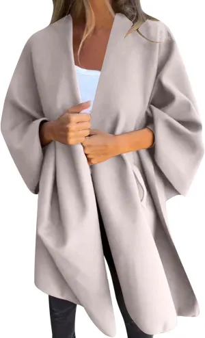 Trench Coat Women Oversized Cardigans V Neck Bat Sleeve Jackets Solid Color Fall Pea Coats Windproof Overcoat