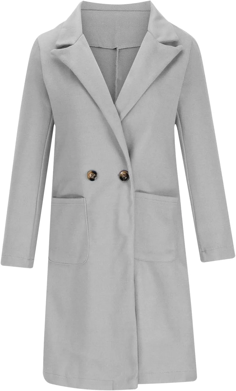 Trench Coats for Women, Mid Long Windproof Coat Single Breasted Winter Slim Fit Jacket Solid Windbreaker Outerwear