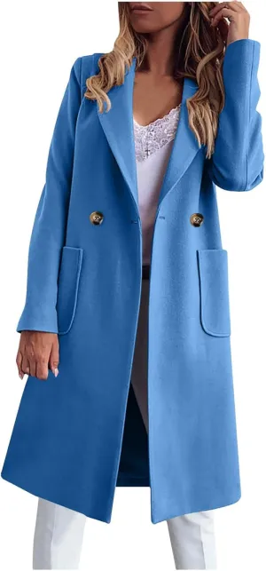 Trench Coats for Women, Mid Long Windproof Coat Single Breasted Winter Slim Fit Jacket Solid Windbreaker Outerwear