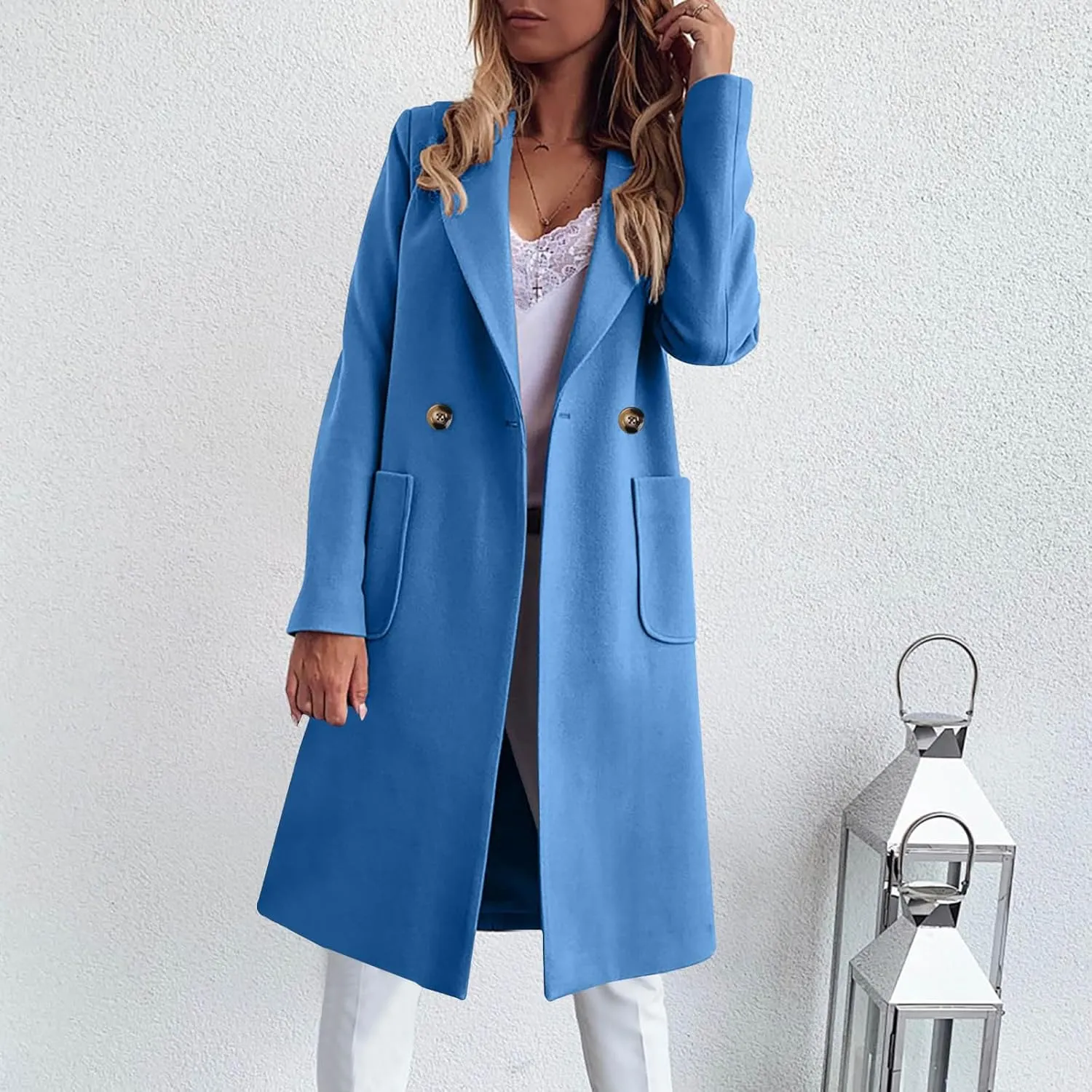 Trench Coats for Women, Mid Long Windproof Coat Single Breasted Winter Slim Fit Jacket Solid Windbreaker Outerwear