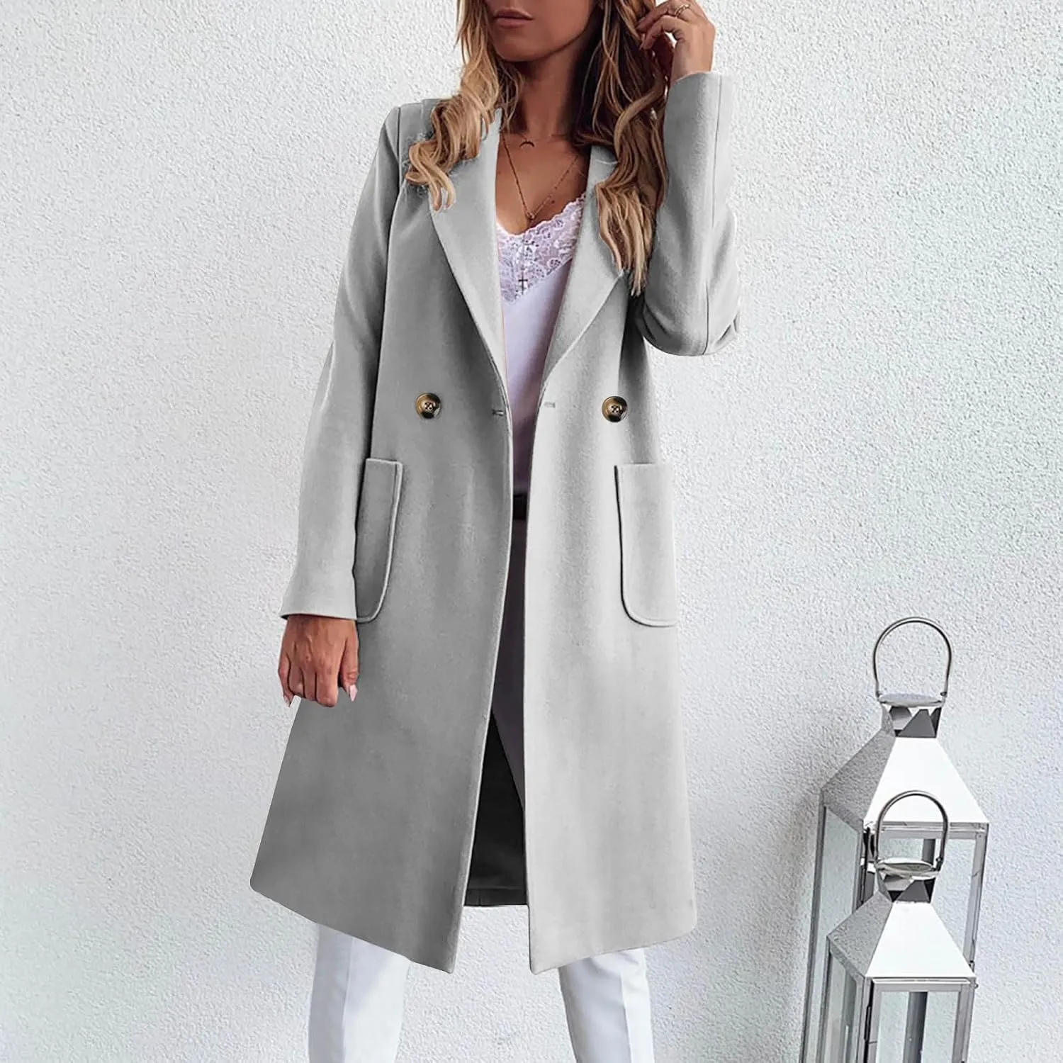 Trench Coats for Women, Mid Long Windproof Coat Single Breasted Winter Slim Fit Jacket Solid Windbreaker Outerwear