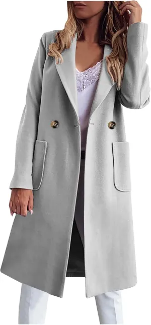 Trench Coats for Women, Mid Long Windproof Coat Single Breasted Winter Slim Fit Jacket Solid Windbreaker Outerwear