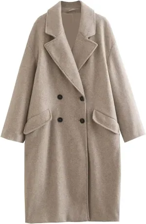 Trench Coats for Women Winter Wool Blend Pea Coat Casual Notched Lapel Collar Overcoat Long Jacket Outerwear