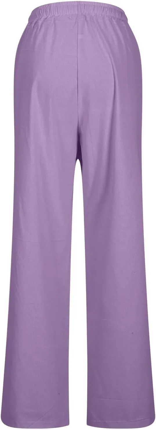 Trendy Pants for Women,Wwomens Casual Summer 2025 Drawstring Elastic High Waist Pant Comfy Solid Color Trouser