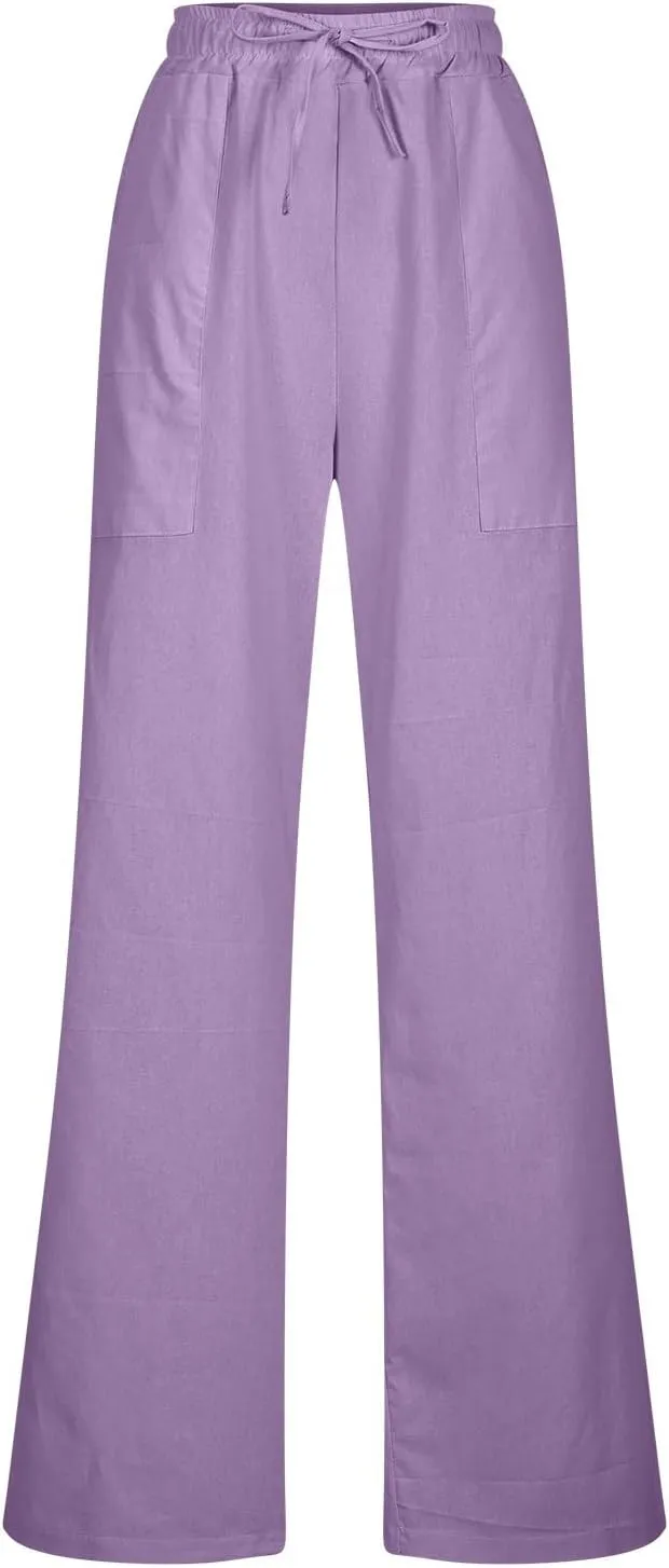 Trendy Pants for Women,Wwomens Casual Summer 2025 Drawstring Elastic High Waist Pant Comfy Solid Color Trouser
