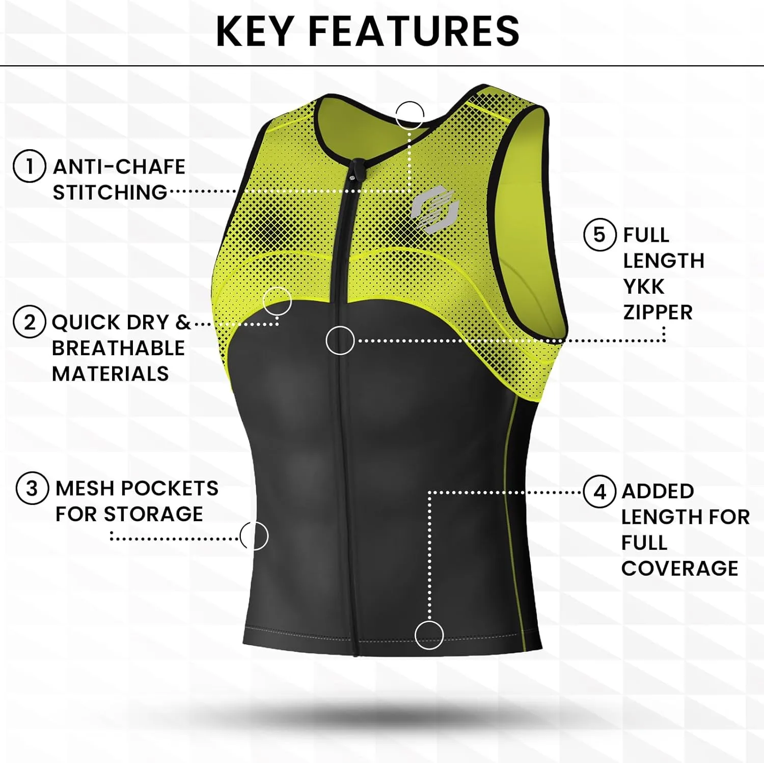 Tri Top Men - Sleeveless Mens Triathlon Top  PRO Premium FX Material - 3 Pocket Triathlon Shirts for Men