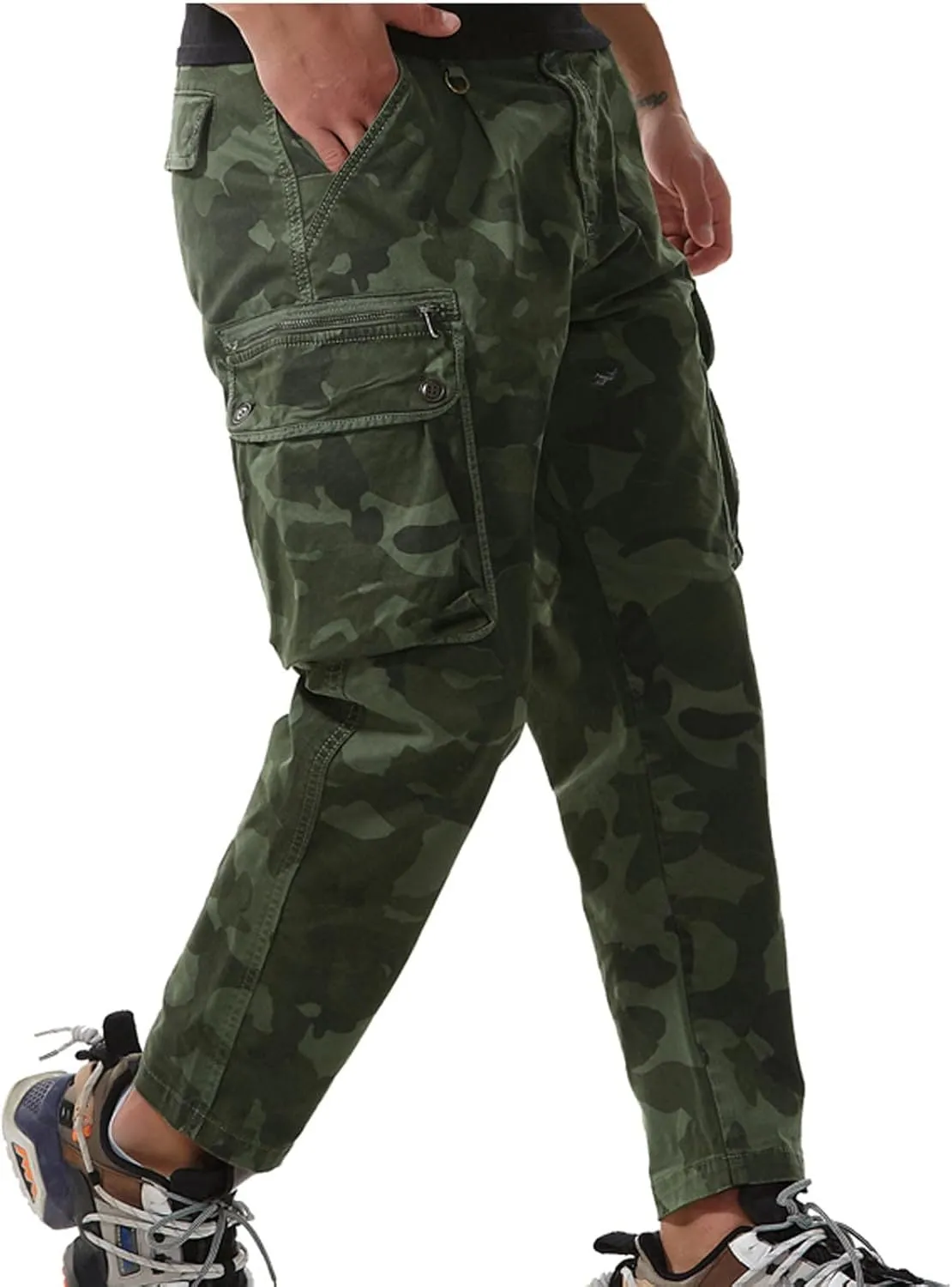 Uillui Mens Cargo Pants Fashion Como Joggers Sweatpants Cotton Stretch Casual Relaxed Fit Ankle Length Harem Streetwear Pant