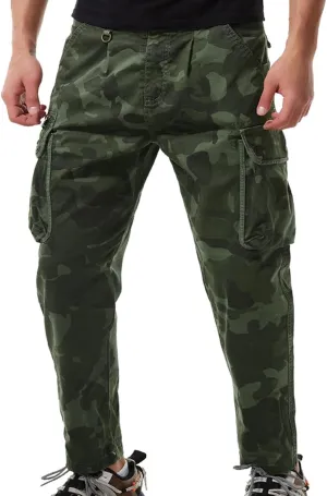 Uillui Mens Cargo Pants Fashion Como Joggers Sweatpants Cotton Stretch Casual Relaxed Fit Ankle Length Harem Streetwear Pant