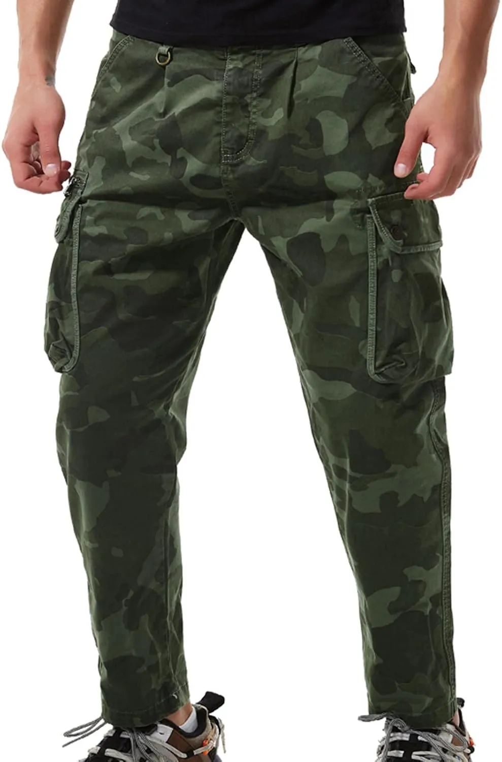 Uillui Mens Cargo Pants Fashion Como Joggers Sweatpants Cotton Stretch Casual Relaxed Fit Ankle Length Harem Streetwear Pant