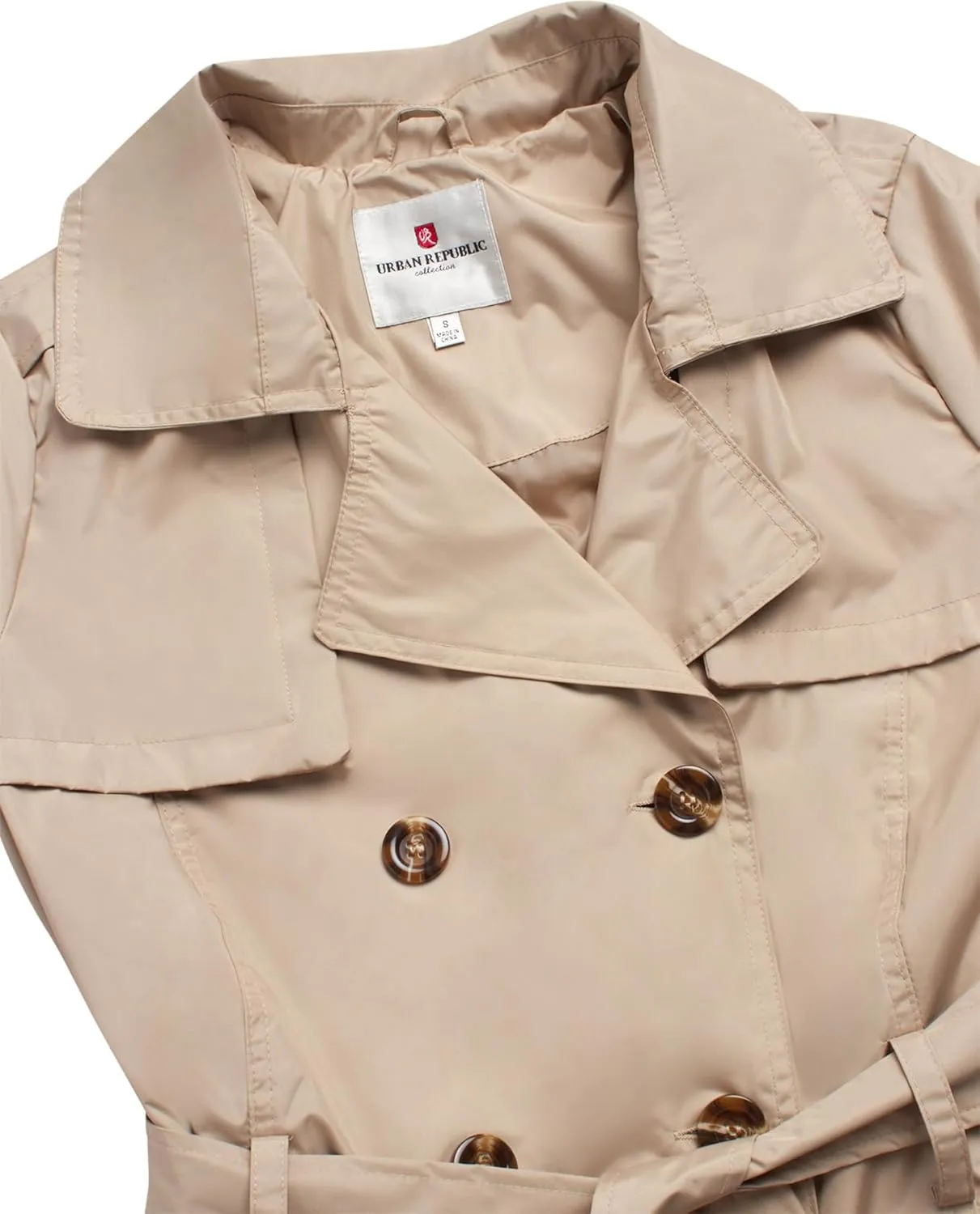 URBAN REPUBLIC Women's Long Trench Coat - Poly-Techno Double Breasted Water-Resistant Overcoat for Women (Sizes: S-XL)