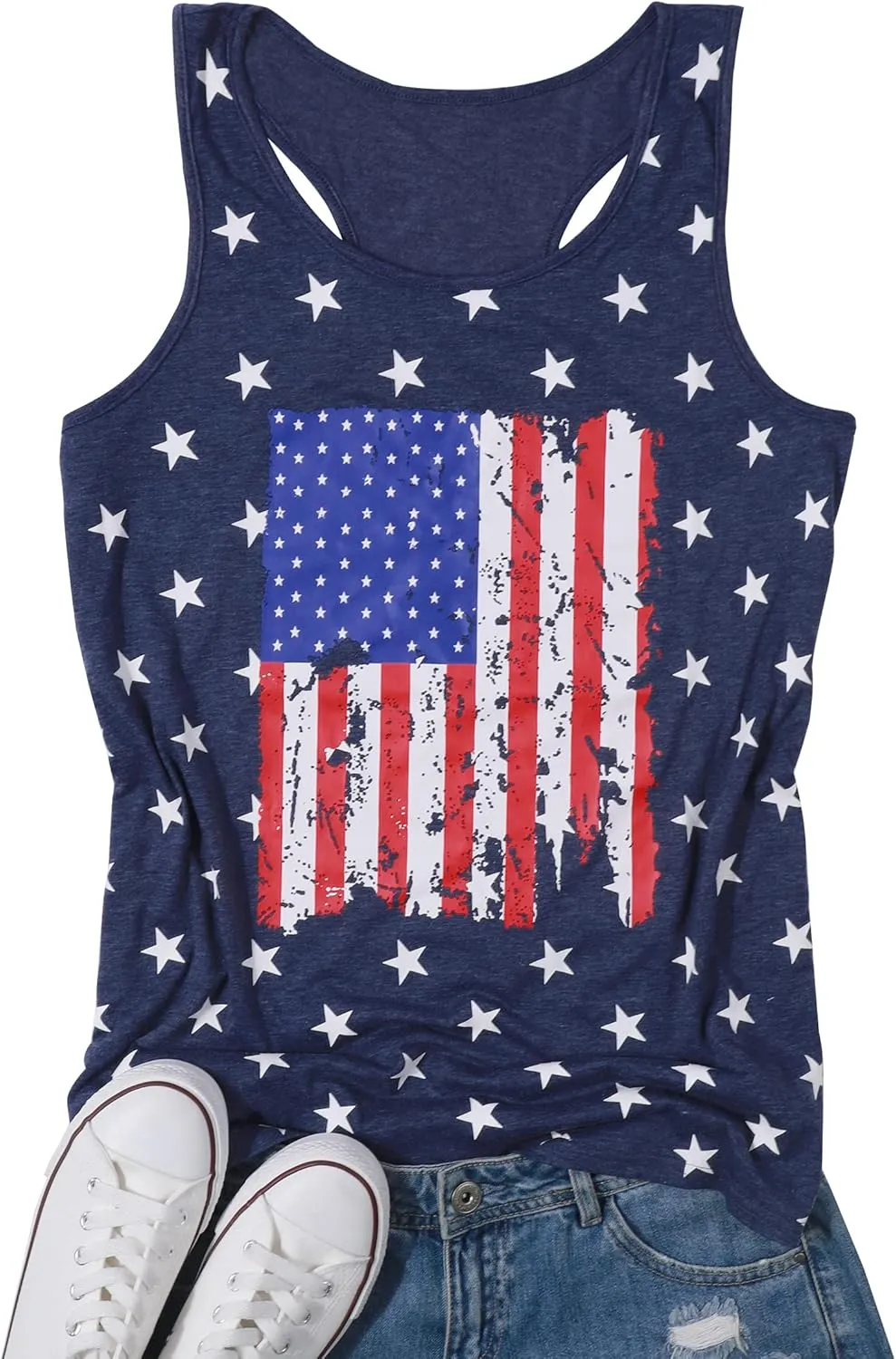 USA Tank Tops Women American Flag Sleeveless Shirt Novelty Graphic 4th July Patriotic Shirt Vest Summer Racerback Top