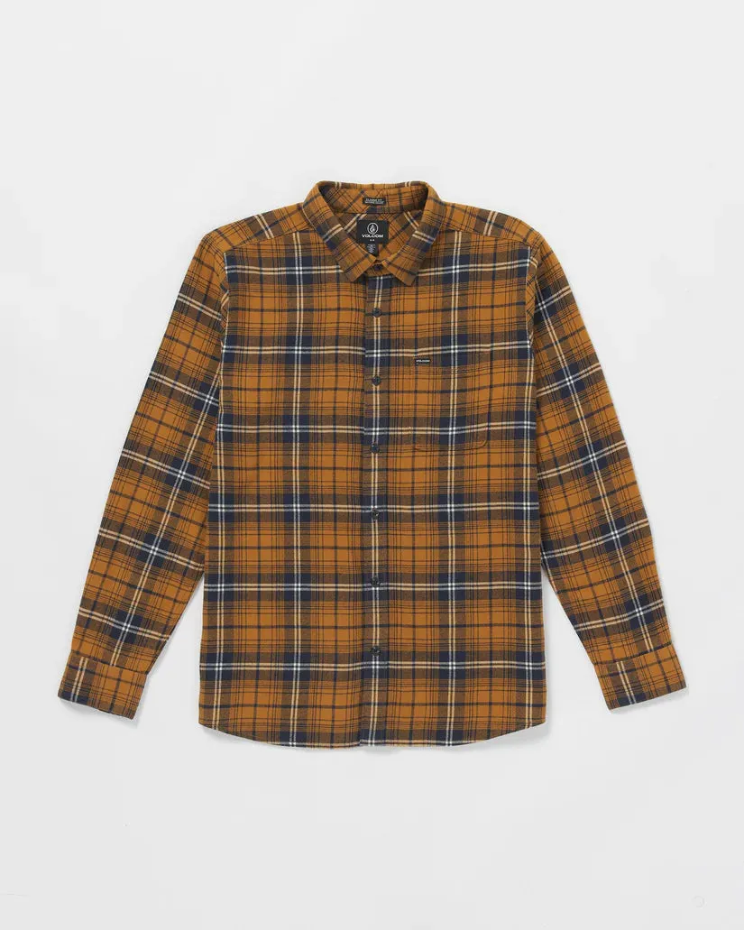 Volcom Men's Caden Plaid Long Sleeve Shirt Chestnut Brown A0532407-CNB