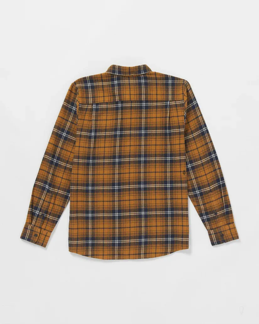 Volcom Men's Caden Plaid Long Sleeve Shirt Chestnut Brown A0532407-CNB