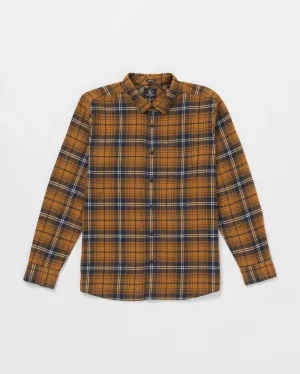 Volcom Men's Caden Plaid Long Sleeve Shirt Chestnut Brown A0532407-CNB