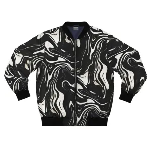 Wavy Black and White floating Ink Pattern Lightweight Bomber Jacket
