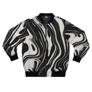 Wavy Black and White Ink Pattern Lightweight Bomber Jacket