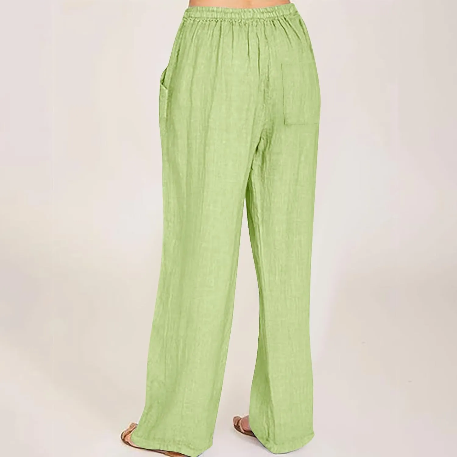 Wide Leg Pants for Women Cotton Linen Casual Summer Loose Drawstring Waist Trousers Summer Palazzo Pant with Pocket