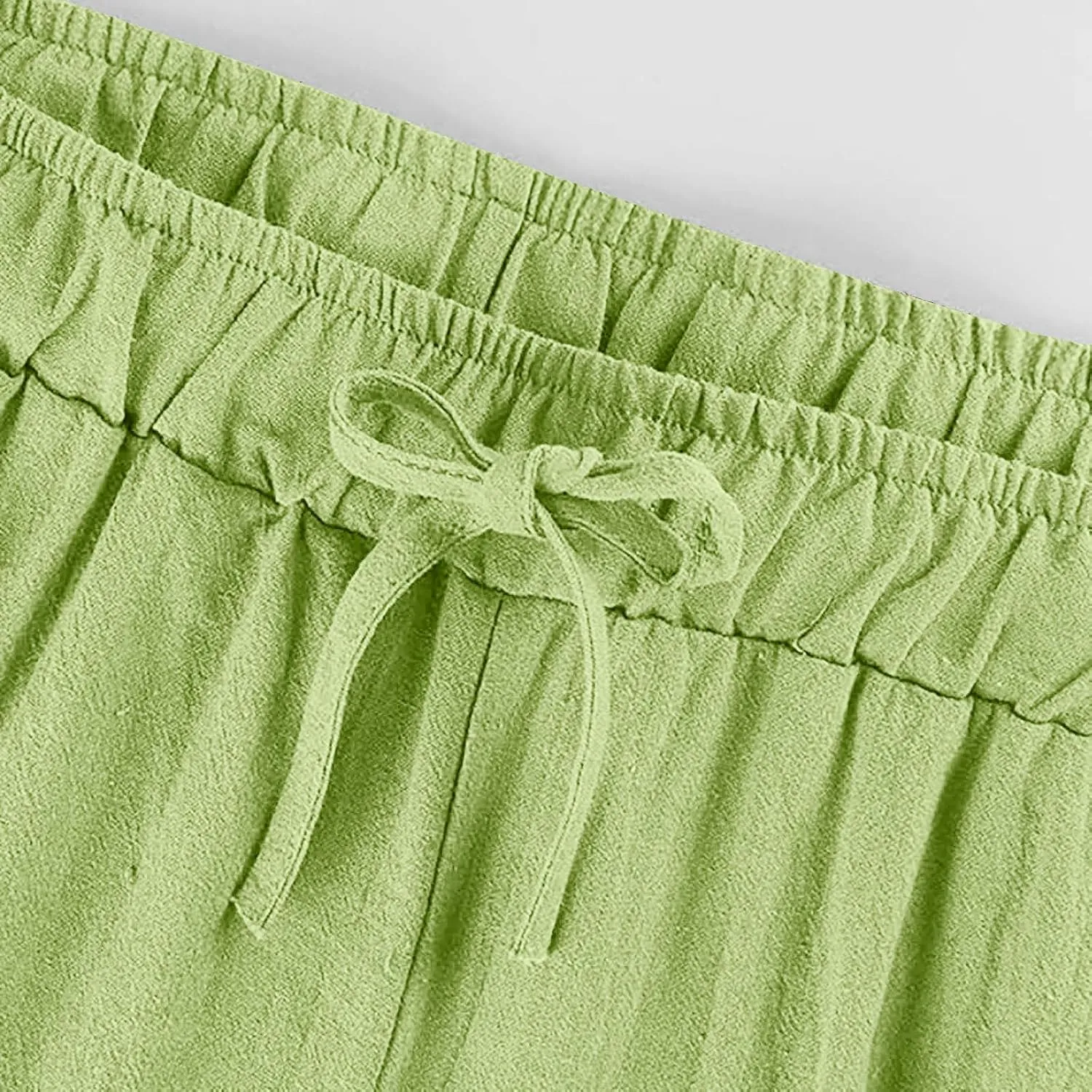 Wide Leg Pants for Women Cotton Linen Casual Summer Loose Drawstring Waist Trousers Summer Palazzo Pant with Pocket