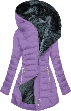 Winter Coat for Women - Fleece Lined Hooded Puffer Jacket With Long Sleeve, Fur Trim, Full Zip, Thicken Parka
