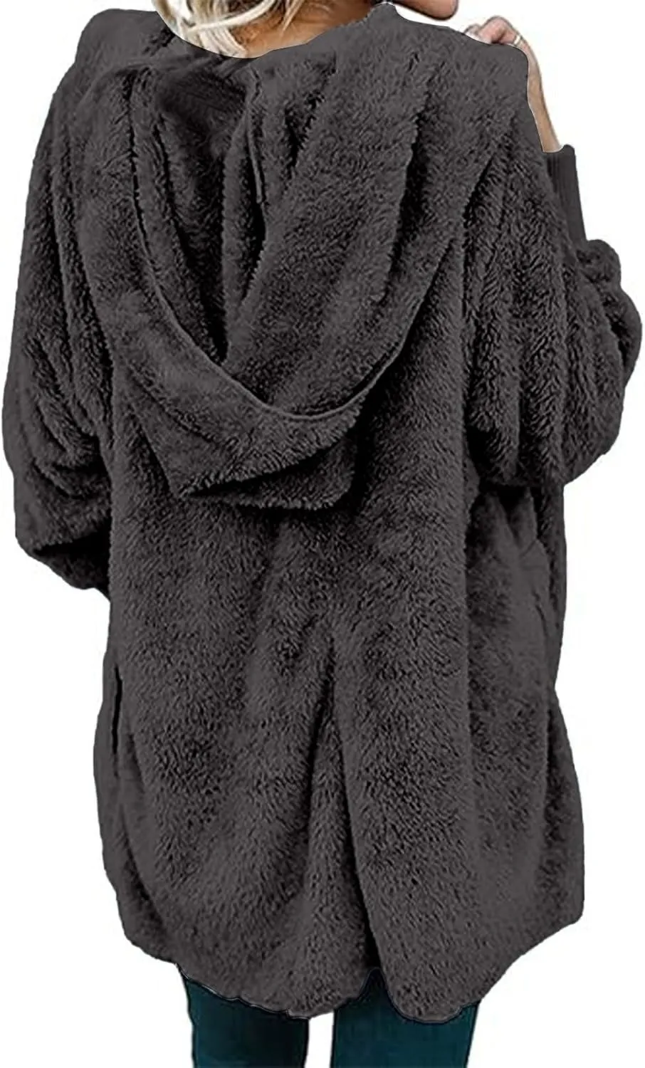 Winter Coats For Women Loose Hooded Jacket Plush Long Sleeve Cardigan Solid Color Coat