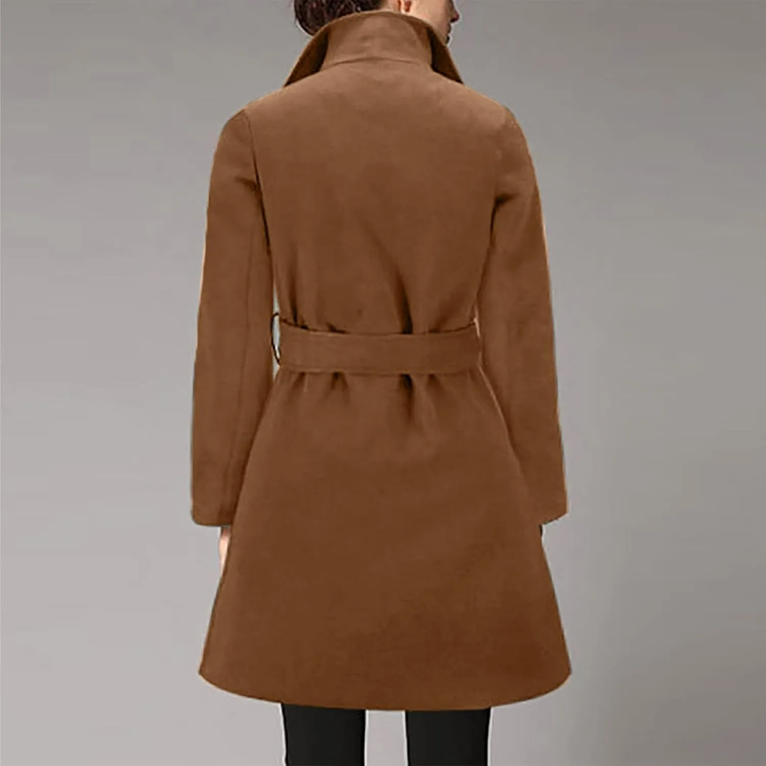Winter Coats for Women Wool Blend Warm Soft Pea Coat 2024 Casual Notch Lapel Mid-Long Trench Coat Overcoat With Belt