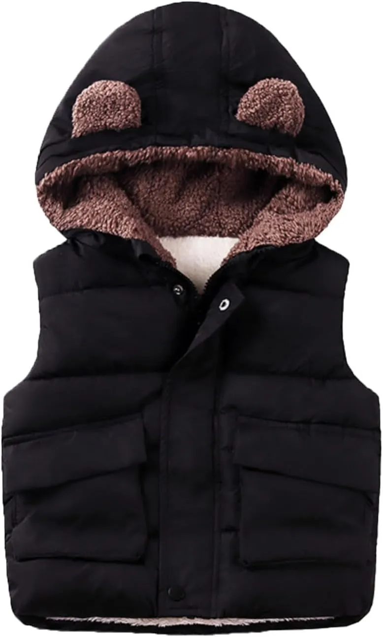 Winter Coats Girls Size 8 Boys And Girls Fall And Winter Bear Padded Hooded Vest Zipper Cotton Jacket Girls Bubble Coat