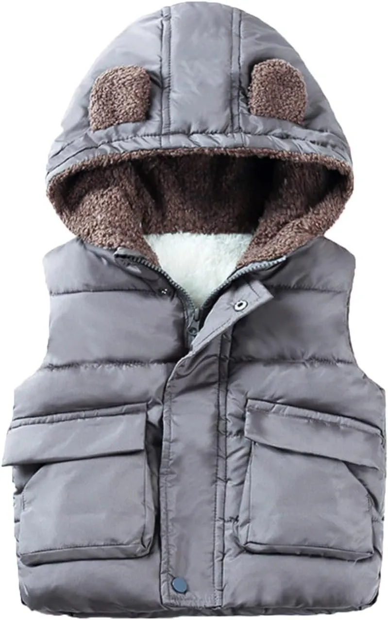 Winter Coats Girls Size 8 Boys And Girls Fall And Winter Bear Padded Hooded Vest Zipper Cotton Jacket Girls Bubble Coat