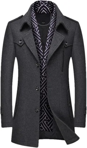 Winter Men Wool Coats Middle Long Scarf Collar Cotton-Padded Thick Warm Woolen Coat Male Trench Coat Overcoat