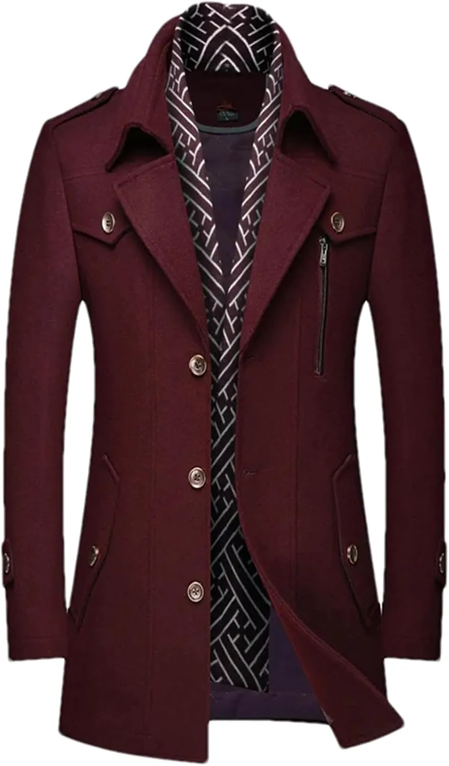 Winter Men Wool Coats Middle Long Scarf Collar Cotton-Padded Thick Warm Woolen Coat Male Trench Coat Overcoat